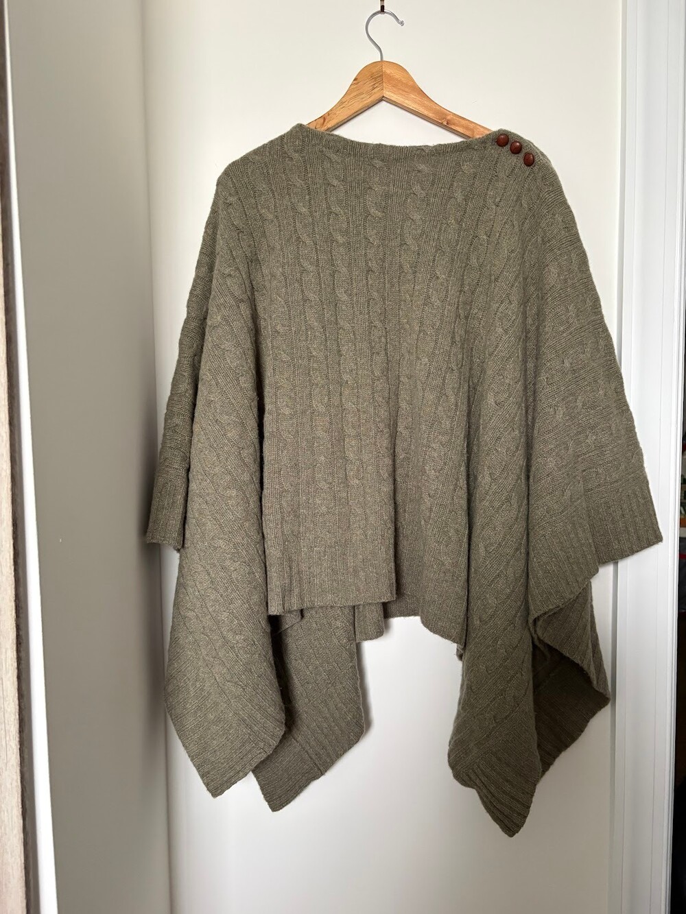 Ralph Lauren Wool Cashmere Cable Knit Poncho Sweater Olive XS/S